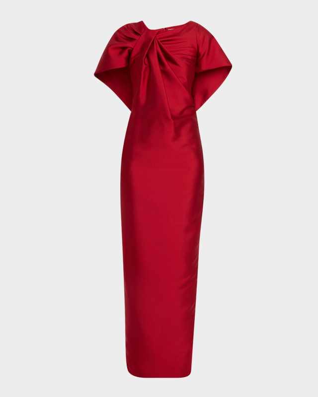 Meryl Asymmetric Drape Mikado Column Gown